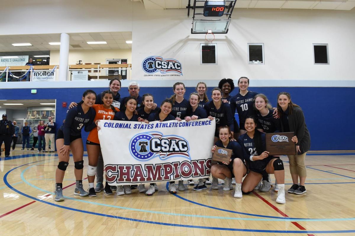 Group photo of volleyball team holding championship banner