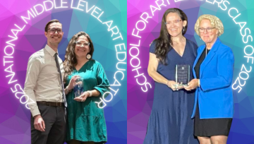 Man and Woman posing with award