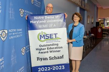 Ryan Schaaf receiving his MSET award in Doyle Hall
