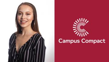 Jolisse Gray ‘23 awarded Newman Civic Fellowship Headshot of student Jolisse Gray and Campus Compact logo