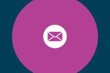 White email icon in a magenta circle against a navy background