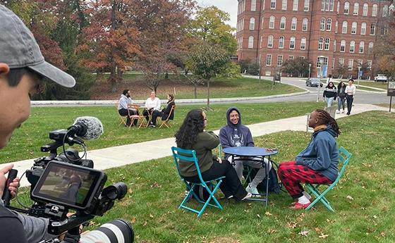 The College Tour filming on campus