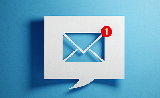 speech bubble with a letter icon and a red 1 indicating an unread email