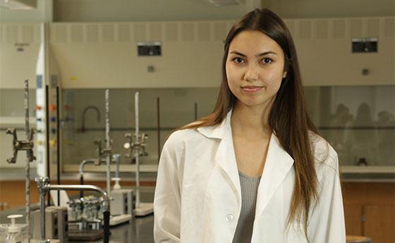 female student in lab