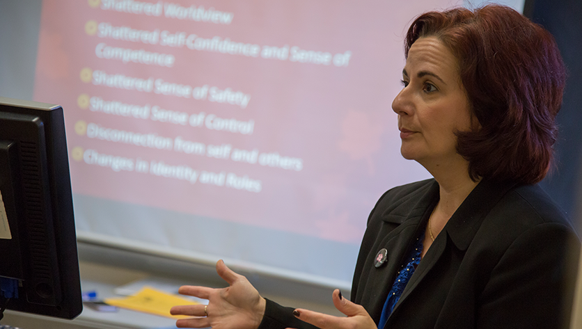 Maria Mouratidis teaching in front of a class