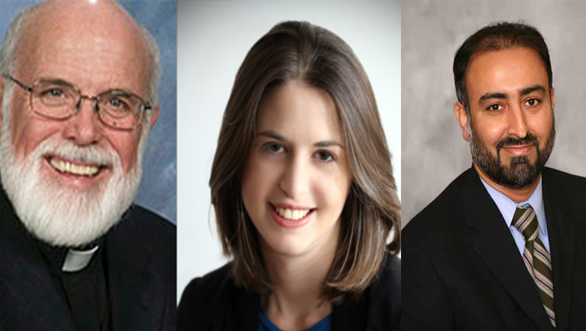 head shots of Joseph L. Muth, Jr., Rabbi Sarah Marion and Dr. Faheem Younus
