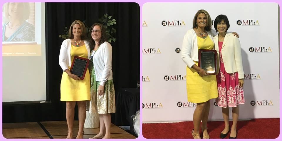 Two photos of Dr. Culhane receiving her award