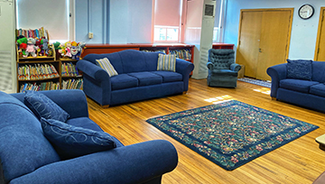 A photo of the newly-renovated library space at A Child's Place